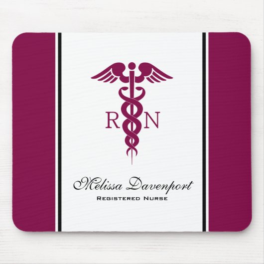 Einfache rote Caduceus Registered Nurse RN Symbol Mousepad (Vorne)
