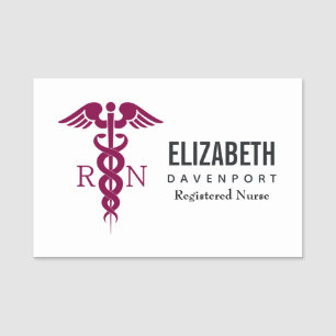 Einfache rote Caduceus Registered Nurse RN Symbol Namensschild