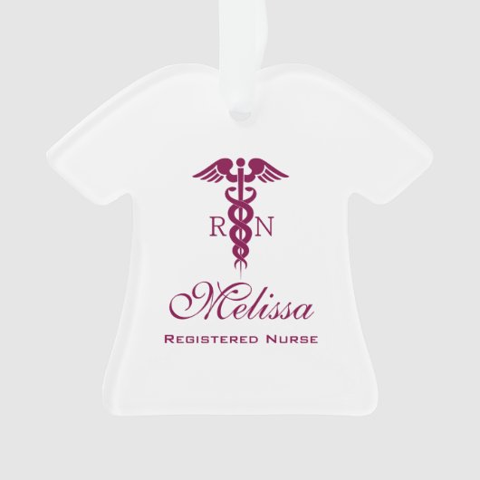 Einfache rote Caduceus Registered Nurse RN Symbol Ornament (Vorderseite)