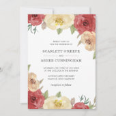 Einfache Rote Flora Elegante Hochzeit Einladung (Vorderseite)