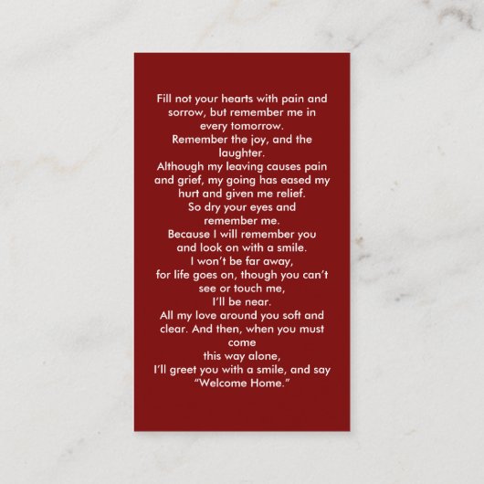 Einfache Rote Gedenkkarte für das Weiße Kreuz Visitenkarte (Rückseite)