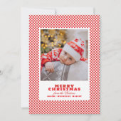 Einfache rote Gingham-Foto-Weihnachtskarte Feiertagskarte (Vorderseite)
