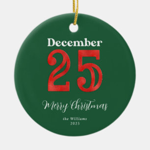 Einfache rote grüne Frohe Weihnachten Familienfoto Keramik Ornament