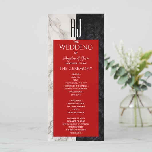 Einfache Rote Hochzeit Programm (Stehend Vorderseite)