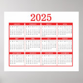 Einfache Rote Kalender 2025 Poster (Vorne)