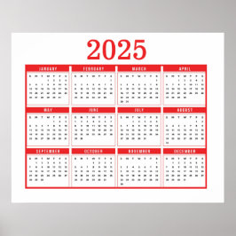 Einfache Rote Kalender 2025 Poster