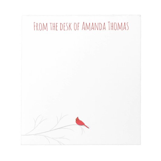 Einfache Rote Kardinal Winter Elegante Birch Tree Notizblock (Vorderseite)