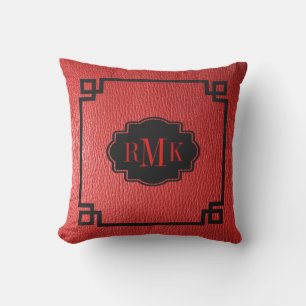 Einfache rote Leder Textur Print Black Frame Kissen Für Draußen