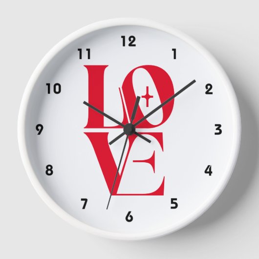 Einfache rote Liebe Moderne Typografie Uhr (Vorderseite)