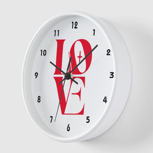 Einfache rote Liebe Moderne Typografie Uhr (Winkel)
