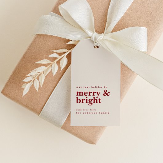 Einfache Rote Merry & Bright mit Individuelle Name Geschenkanhänger