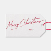Einfache rote moderne Kalligrafie Weihnachten Geschenkanhänger (Vorderseite (Horizontal))