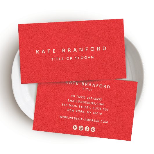 Einfache rote Moderne minimalistische soziale Medi Visitenkarte