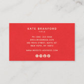 Einfache rote Moderne minimalistische soziale Medi Visitenkarte (Rückseite)