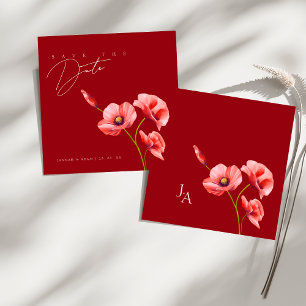 Einfache rote Mohn-Blumen-Hochzeit - Save the Date