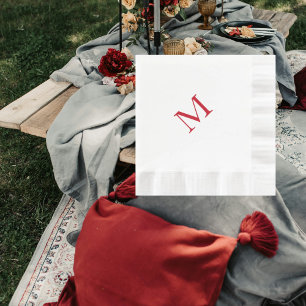 Einfache rote Monogram geprägte Luncheon Serviette