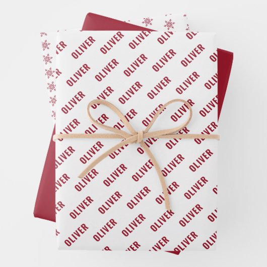 Einfache Rote Namen und Snowflake Muster Weihnacht Geschenkpapier Set (Beispiel)