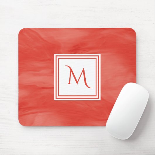Einfache Rote Orange Subtile Marmor Modernes Monog Mousepad (Mit Mouse)