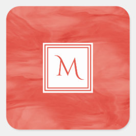 Einfache Rote Orange Subtile Marmor Modernes Monog Quadratischer Aufkleber