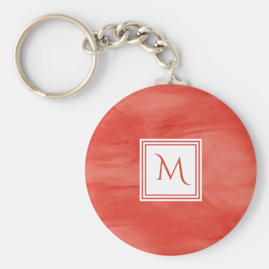 Einfache Rote Orange Subtile Marmor Modernes Monog Schlüsselanhänger (Vorne)