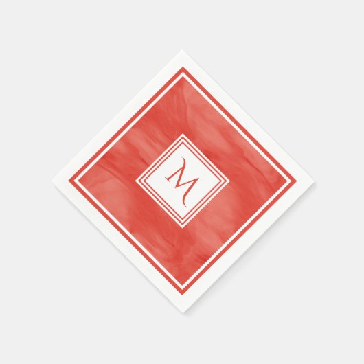 Einfache Rote Orange Subtile Marmor Modernes Monog Serviette (Ecke)