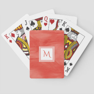 Einfache Rote Orange Subtile Marmor Modernes Monog Spielkarten