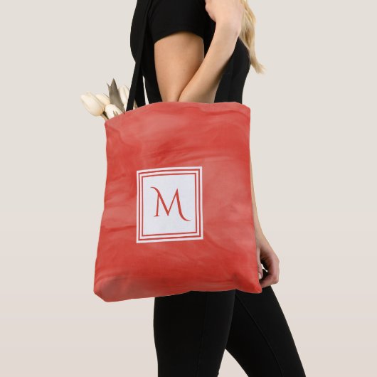 Einfache Rote Orange Subtile Marmor Modernes Monog Tasche (Von Nahem)