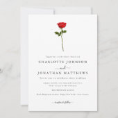 Einfache Rote Rose Elegantes Script QR Code Hochze Einladung (Vorderseite)