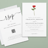 Einfache Rote Rose Elegantes Script QR Code Hochze Einladung