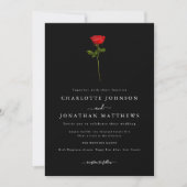 Einfache Rote Rose Elegantes Script Schwarz & Weiß Einladung (Vorderseite)