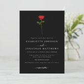 Einfache Rote Rose Elegantes Script Schwarz & Weiß Einladung (Stehend Vorderseite)