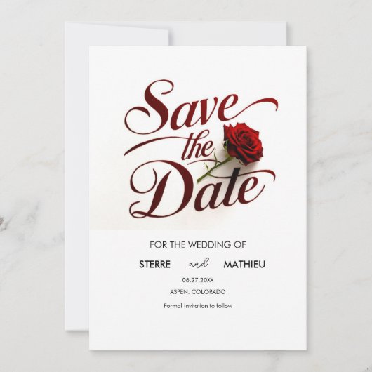 Einfache Rote Rose Hochzeit Save The Date (Vorderseite)