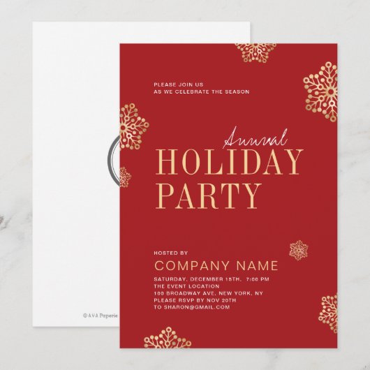 Einfache Rote Schneeflocken Einladung (Vorne/Hinten)