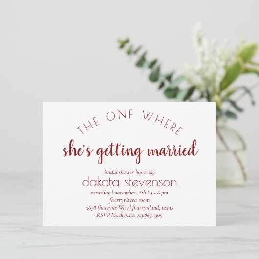 Einfache rote Schrift | Eine, in der es verheirate Einladung (Stehend Vorderseite)