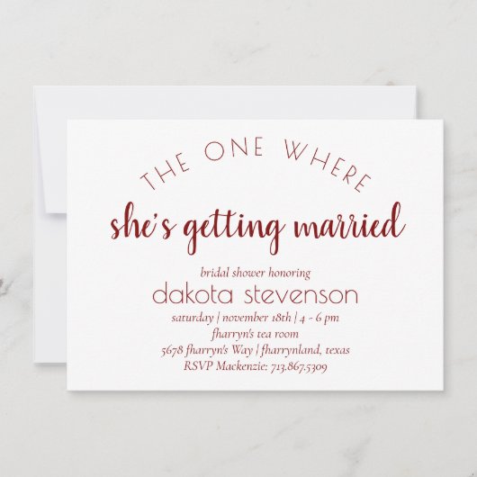 Einfache rote Schrift | Eine, in der es verheirate Einladung (Vorderseite)