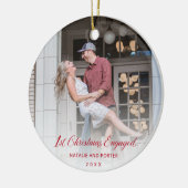 Einfache rote Schrift Moderne Erste Weihnachten Ve Keramik Ornament (Links)