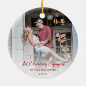 Einfache rote Schrift Moderne Erste Weihnachten Ve Keramik Ornament (Hinten)