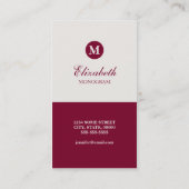 Einfache rote u. Sahnemonogramm-Visitenkarten Visitenkarte (Rückseite)