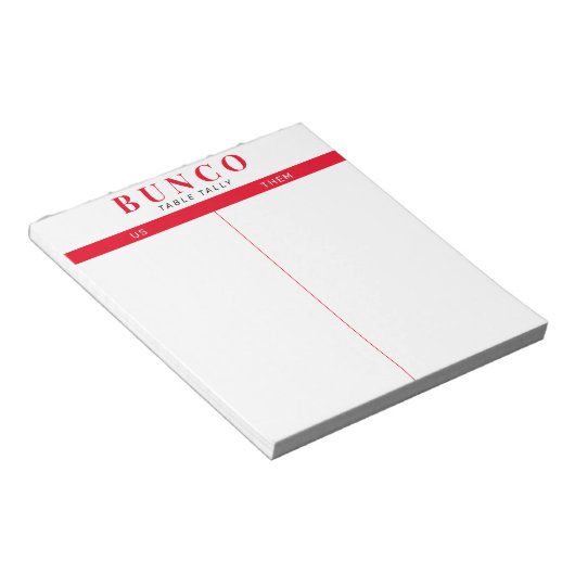 Einfache rote und weiße Bunco-Tabelle - Notepad Notizblock (angewinkelt)