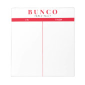 Einfache rote und weiße Bunco-Tabelle - Notepad Notizblock (Vorderseite)