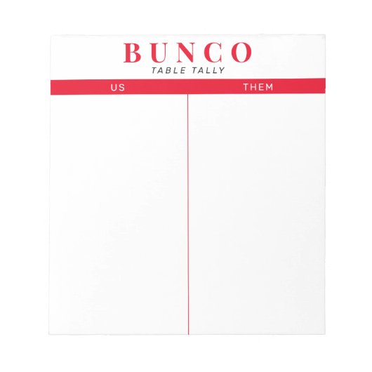 Einfache rote und weiße Bunco-Tabelle - Notepad Notizblock (Vorderseite)