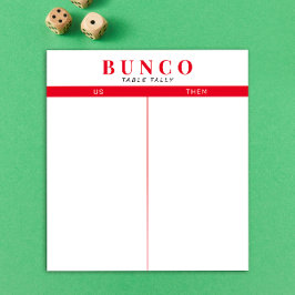 Einfache rote und weiße Bunco-Tabelle - Notepad Notizblock