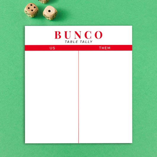 Einfache rote und weiße Bunco-Tabelle - Notepad Notizblock