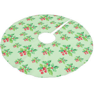 Einfache rote Wasserfarbe Holries Xmas Muster Polyester Weihnachtsbaumdecke