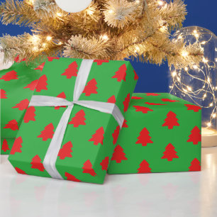 Einfache rote Weihnachtsbäume auf Grün Geschenkpapier