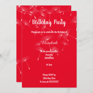 EINFACHE ROTE WEISSE FALLENDE DANDELION BLUME GEBU EINLADUNG