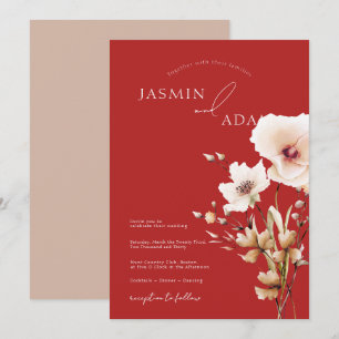 Einfache rote wilde rosa Blumen Hochzeit Einladung