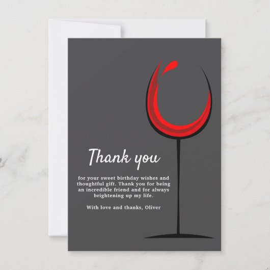 Einfache Rotwein Glas Geburtstag Dankeskarte (Vorderseite)