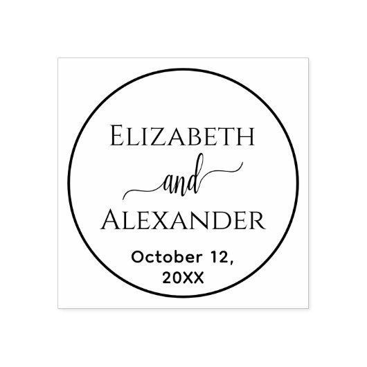 Einfache Round Frame Bride Groom Namen Datum Hochz Gummistempel (Prägung)