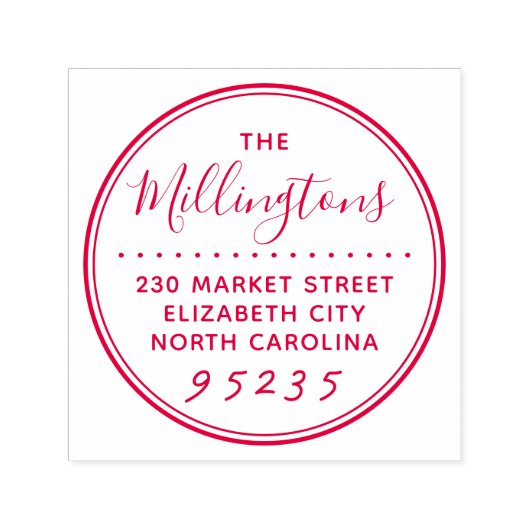 Einfache Round-Script-Familie Name & Rücksendeadre Permastempel (Design)